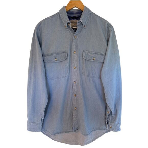 Wrangler Other - Wrangler Rugged Wear Chambray Button Up Shirt Mens Medium Blue Western Workwear